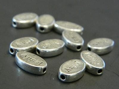 Angel Oval Beads:50 Antiqued Silver Metal - 13mm Craft Spacers - Thumbnail 5