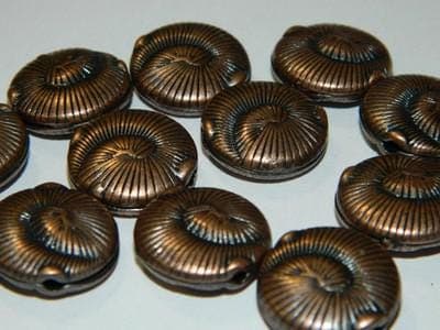 Ocean Shell Pewter Beads, Red Copper Flat Round 50 beads (18.5mm Large Hole) - Thumbnail 2