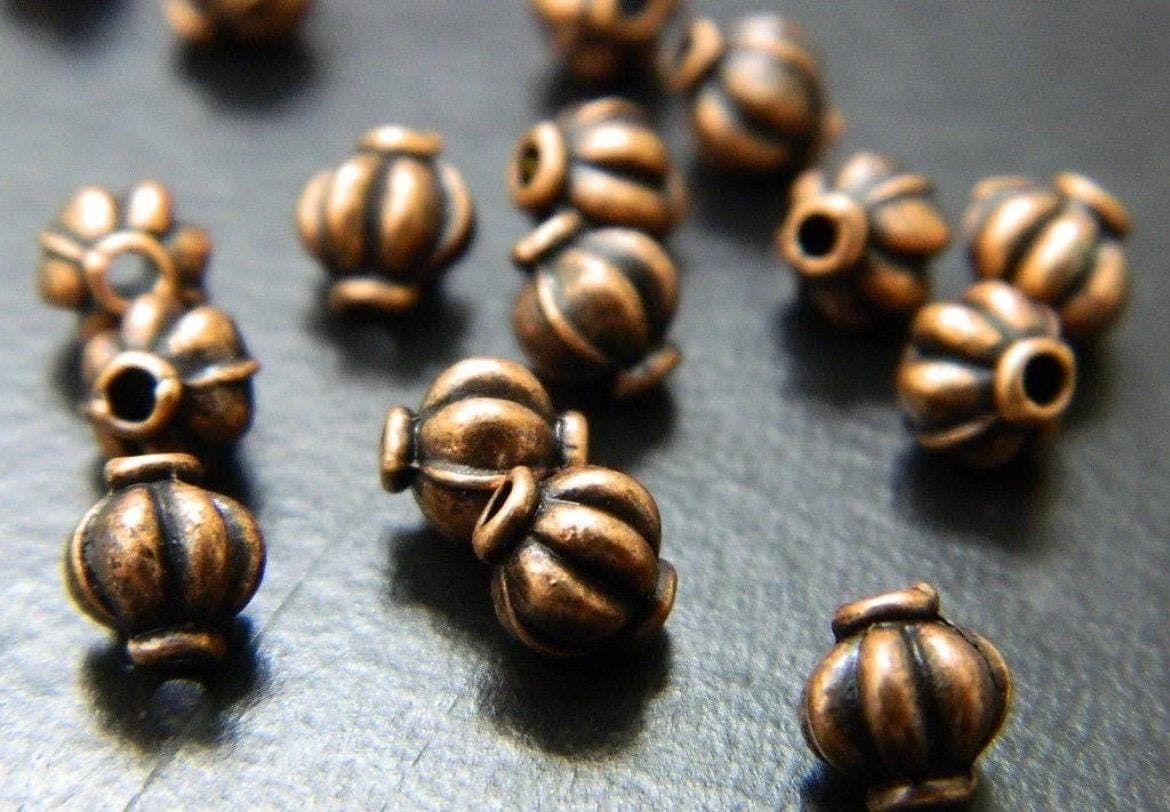 5.5mm Copper Colored Melon Spacer Beads, Metal Jewelry Making Supplies,50 Round Bead Spacers - Thumbnail 2