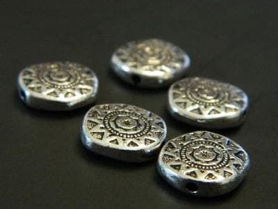 Tribal Sun Pewter Beads: Silver Tone Flat Coin, 13mm-25 beads per order - Thumbnail 5