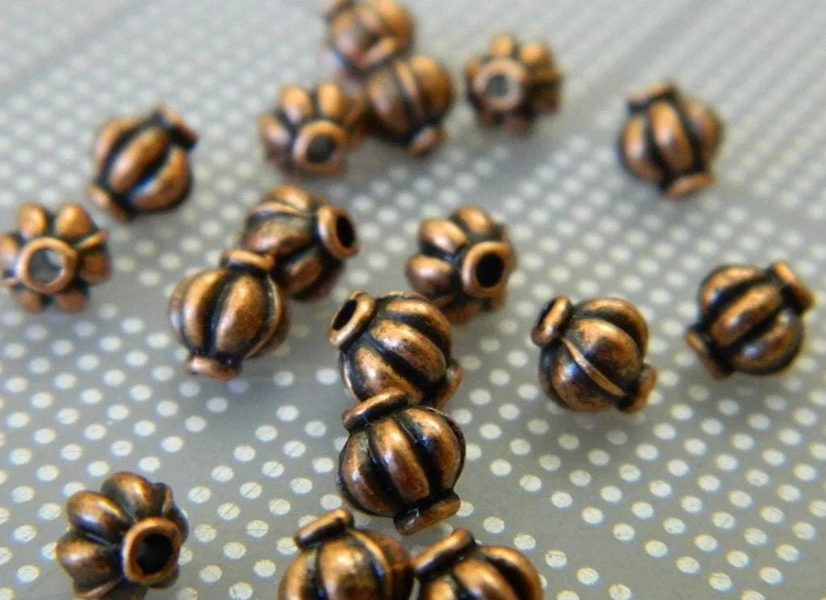 5.5mm Copper Colored Melon Spacer Beads, Metal Jewelry Making Supplies,50 Round Bead Spacers - Thumbnail 5