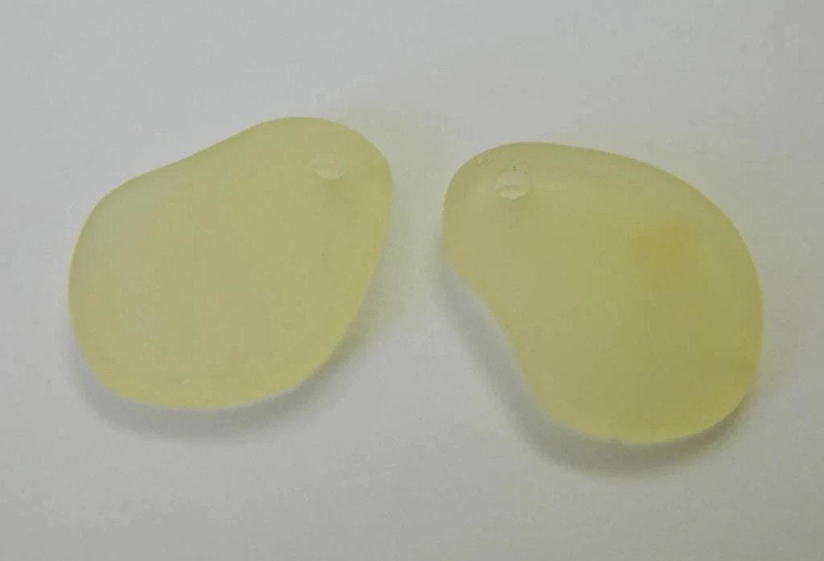 Golden Yellow Frosted Sea Glass Pendant - 26mm Drop Charms (2 Pieces) - Thumbnail 3