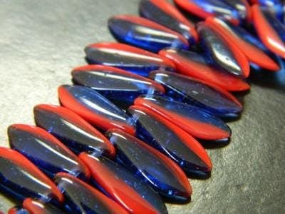 Boho Glass Dagger Beads: Red and Blue Czech Jewelry - Thumbnail 5