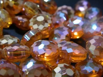 Orange Starburst Crystal Beads, Flat Round, Rainbow Faceted (14mm) - Thumbnail 6