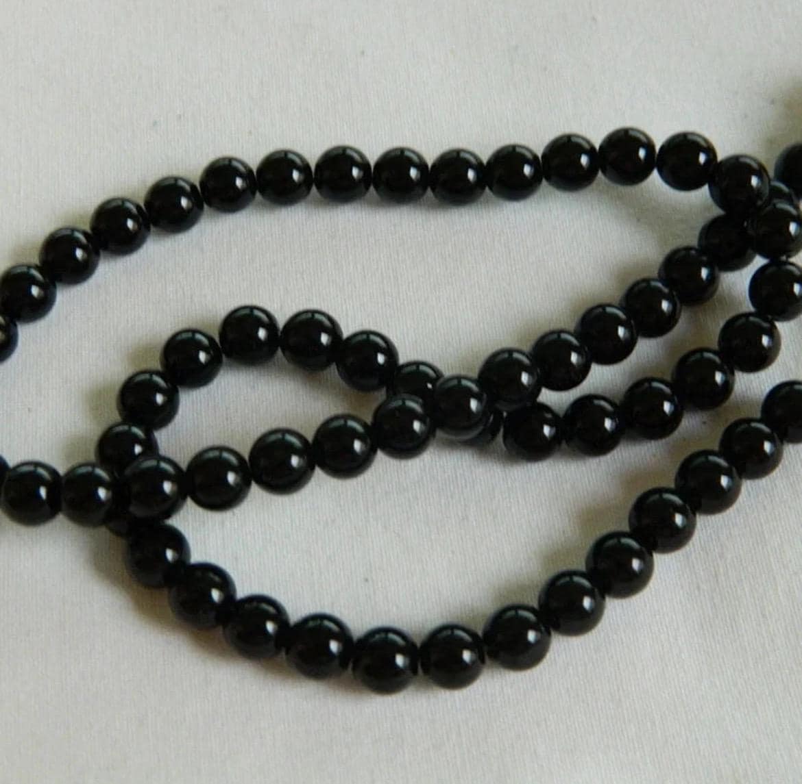 4mm Black Obsidian Beads, West African Gemstone Strand - Thumbnail 2