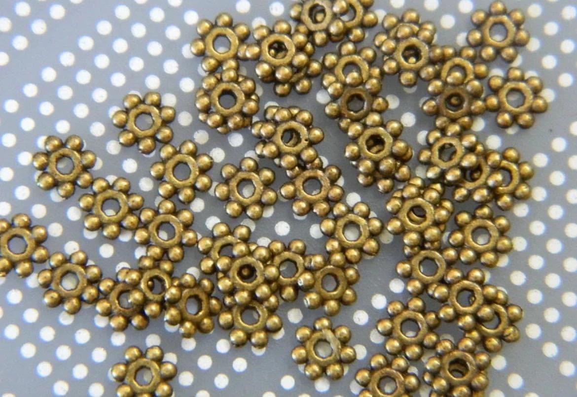 4.5mm Bronze Tibetan Style Daisy Spacer Beads, Metal Flower Bead Spacers, Jewelry Making Supplies - Thumbnail 3