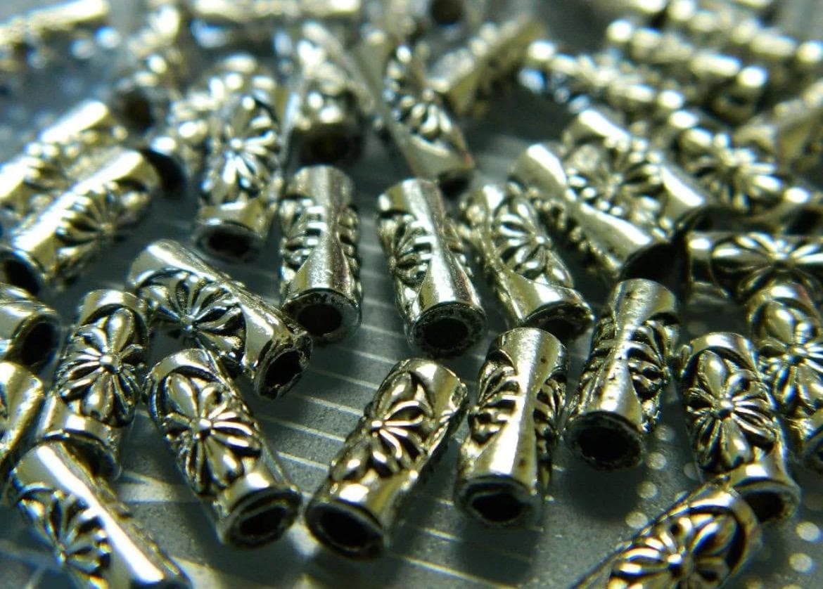 8mm Antique Tibetan Silver Tube Spacer Beads, Metal Alloy Jewelry Making Supplies - Thumbnail 5