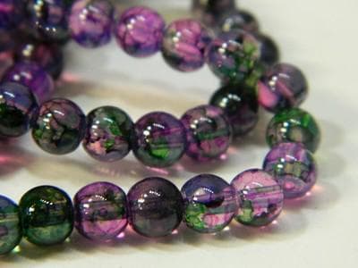 Purple Green Faux Opalite Beads - 6mm Smooth Round Glass - Thumbnail 10