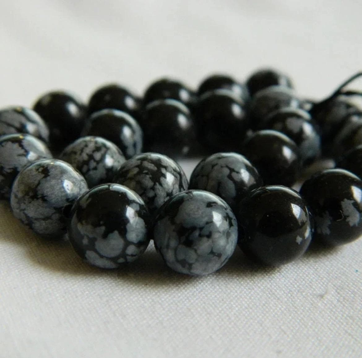 8MM Round Natural Snowflake Obsidian Gemstone Beads - Black & White Snowflake - Image 1