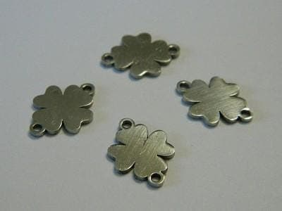 Four Leaf Clover Beads, Silver Tone Stainless Steel 10 per order (15.5mm Jewelry Links) - Image 1