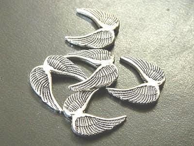 19 mm Angel Wing Beads: Silver Toned Antiqued Metal - Two Holes - Image 1