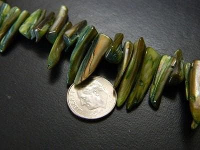 Green Iridescent Mother of Pearl Beads - Pointed Spike and Teardrop Strands - Thumbnail 3