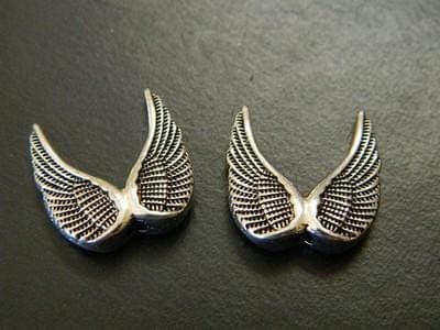19 mm Angel Wing Beads: Silver Toned Antiqued Metal - Two Holes - Thumbnail 3