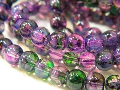 Purple Green Faux Opalite Beads - 6mm Smooth Round Glass