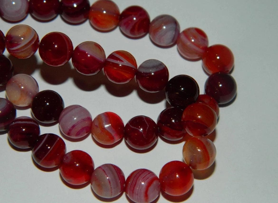 8mm Red Banded Agate Beads - Natural Gemstone - Thumbnail 2
