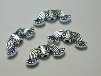 10 Angel Wing Beads: Curvy Silver Tone - Detailed Metal Charms - Thumbnail 9