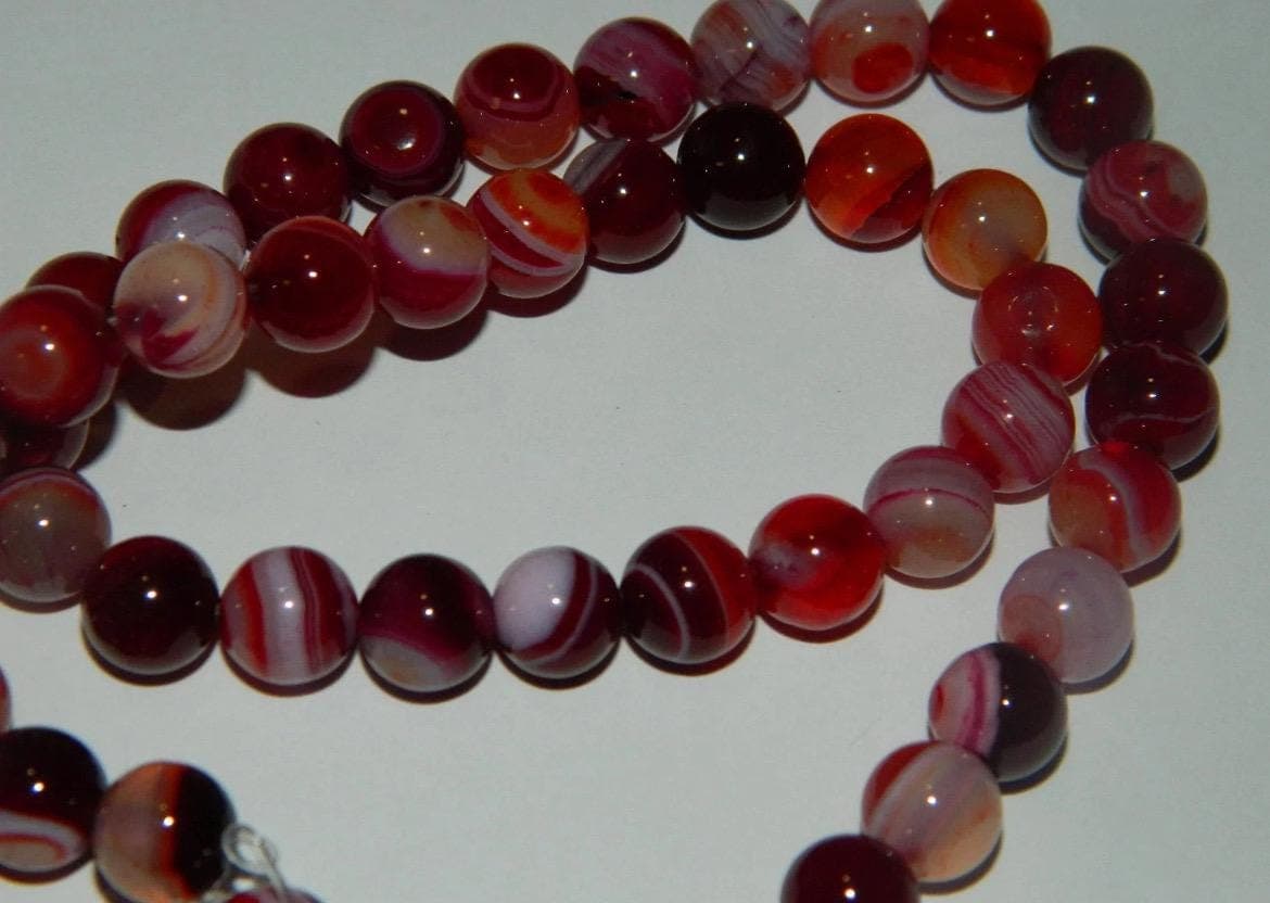 8mm Red Banded Agate Beads - Natural Gemstone - Thumbnail 5