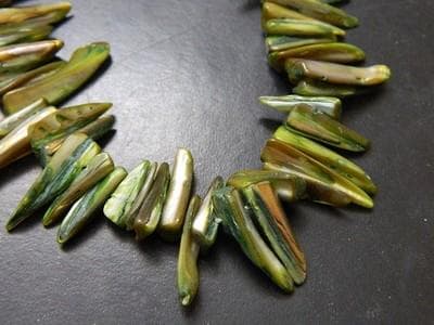 Green Iridescent Mother of Pearl Beads - Pointed Spike and Teardrop Strands - Thumbnail 2