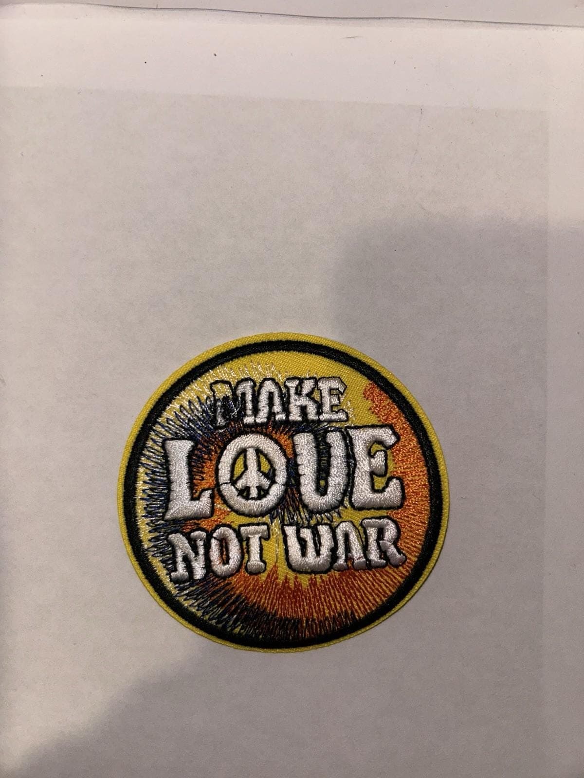 Peace Symbol Patch: Embroidered Iron-On (Make Love Not War, 3") - Image 1