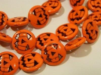 Jack O Lantern Beads: Fall Pumpkin Jewelry Supplies (15mm Orange Howlite) - Thumbnail 2