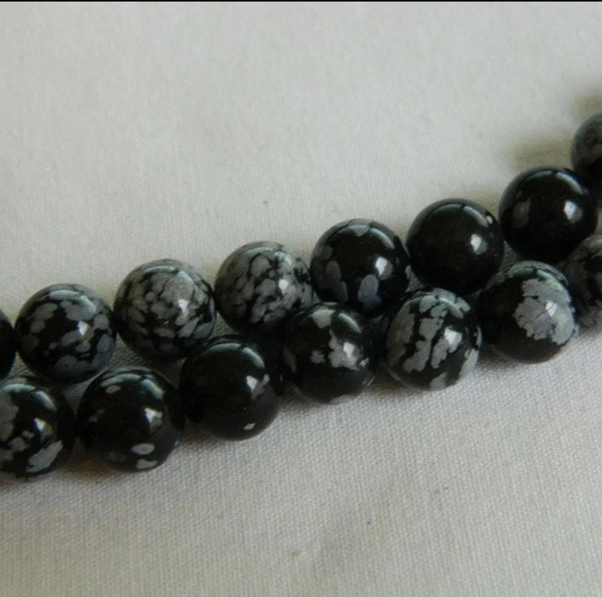 4mm Snowflake Obsidian Gemstone Beads, Natural Black White Round Beads, Jewelry Making Supplies - Thumbnail 4