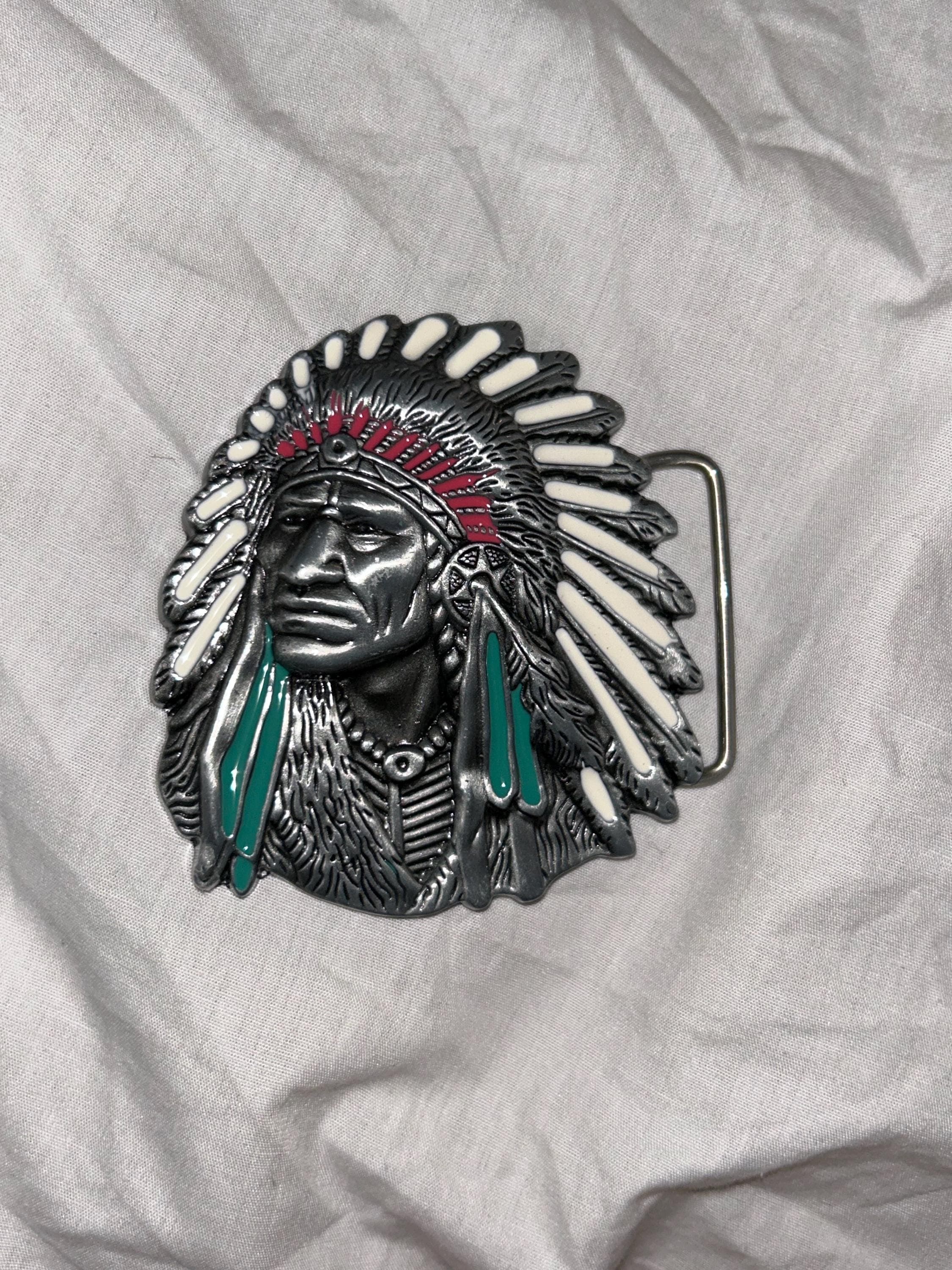 Indian Chief Metal Belt Buckle. -3 1/2”x 3” - Thumbnail 3