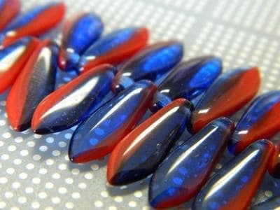 Boho Glass Dagger Beads: Red and Blue Czech Jewelry - Thumbnail 3