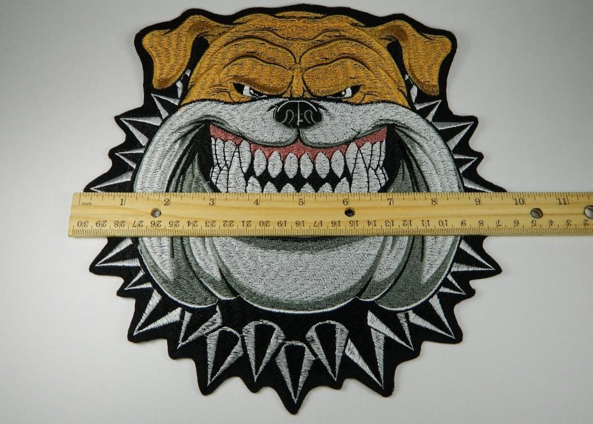 Bulldog Face Patch: Large Handmade Embroidery - Iron-On Design - Thumbnail 2