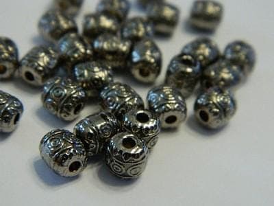 Tibetan Barrel Spacer Beads - Gunmetal Pewter, 6mm 50 beads - Thumbnail 5