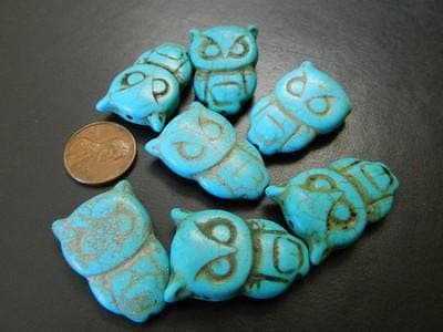 4 Owl Beads: Turquoise Synthetic Howlite (Large 30mm Focal) - Thumbnail 8