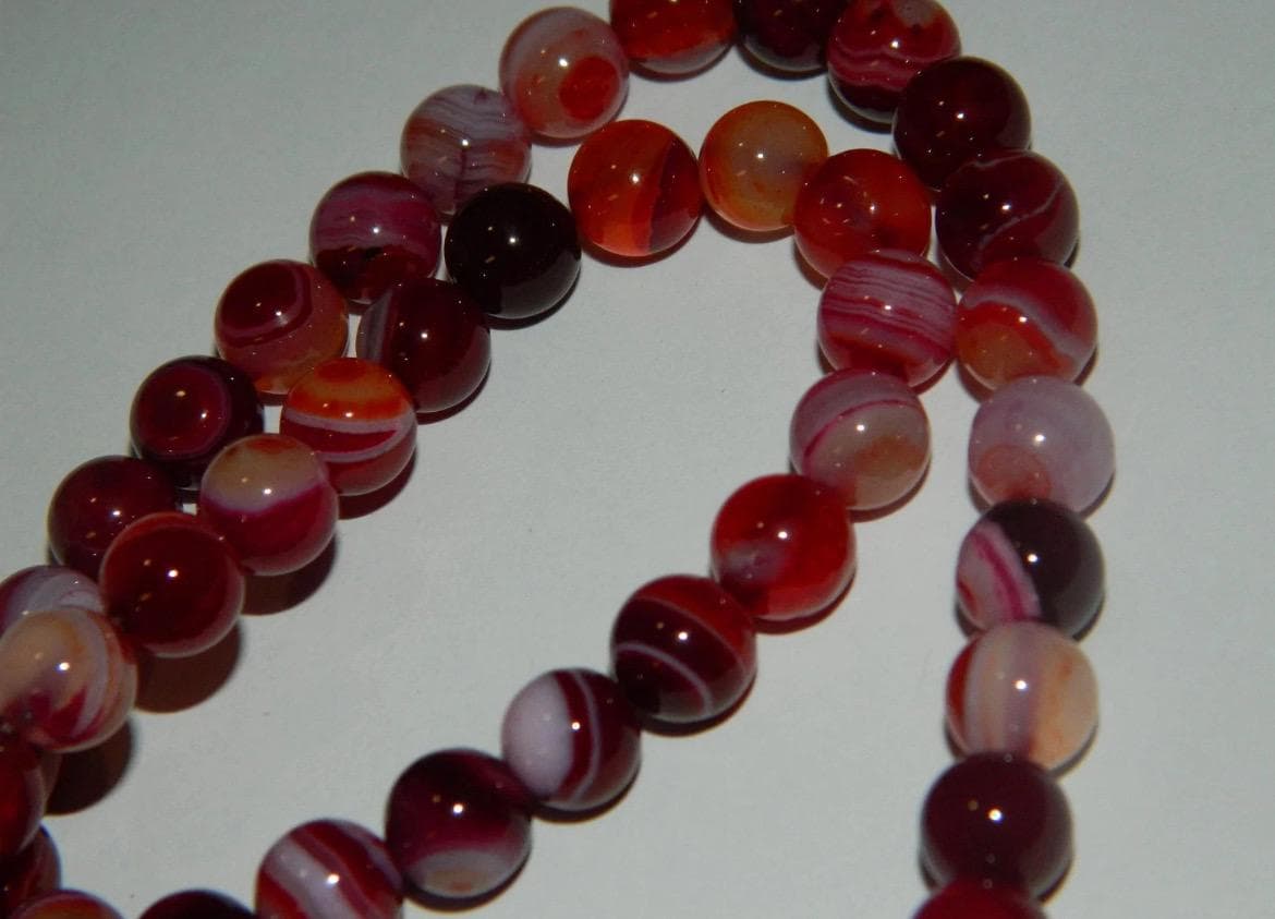 8mm Red Banded Agate Beads - Natural Gemstone - Thumbnail 3