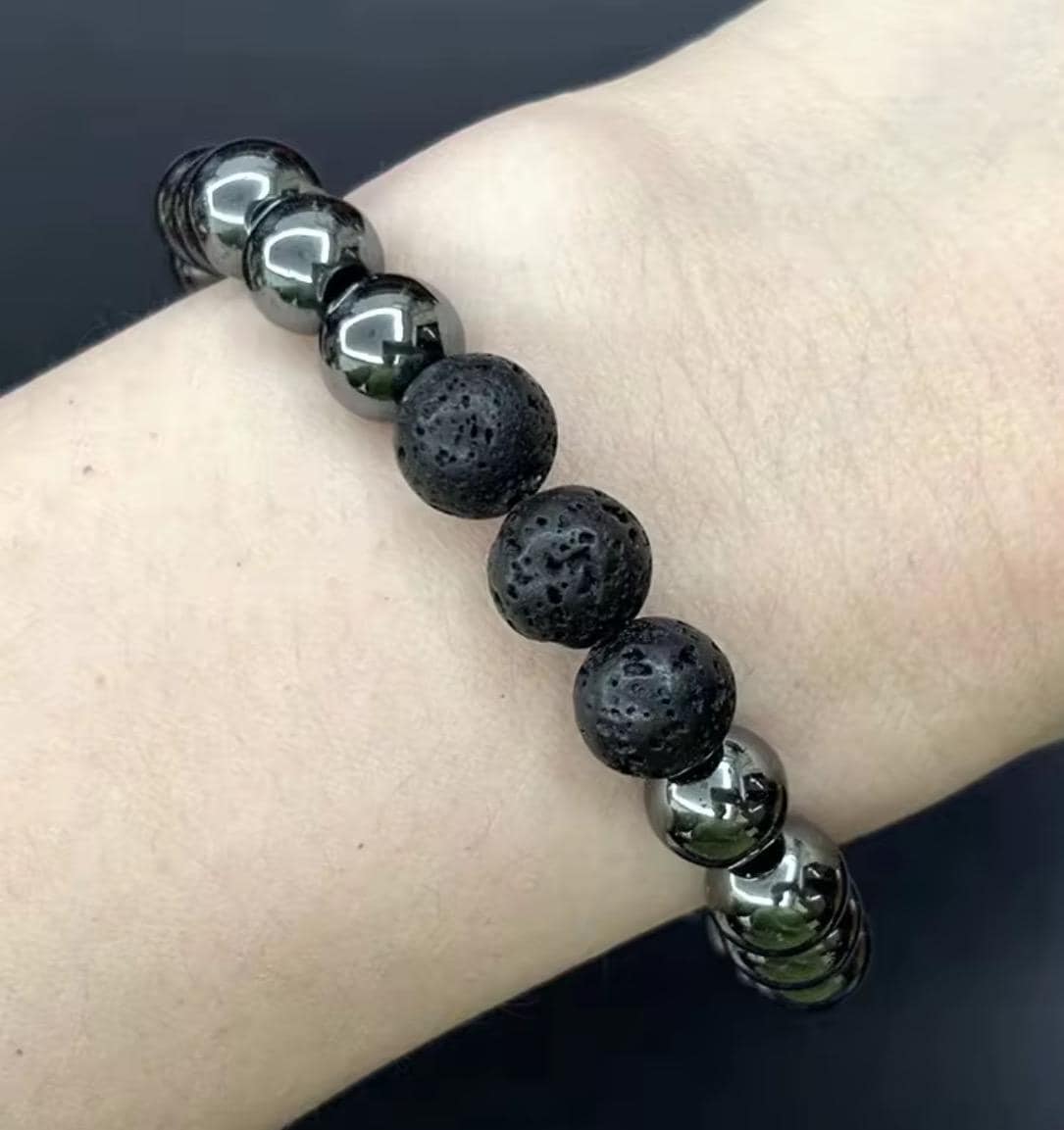 Rainbow Aura Hematite Bracelet Set, Lava Stone Diffuser, Grounding Jewelry - Thumbnail 9