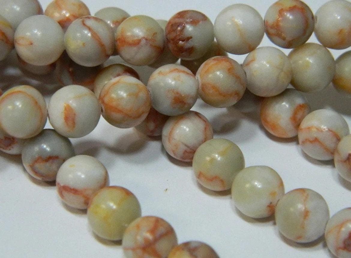 Dragon Vein Jasper Beads, Red Orange Veining, Jewelry Making - Thumbnail 3