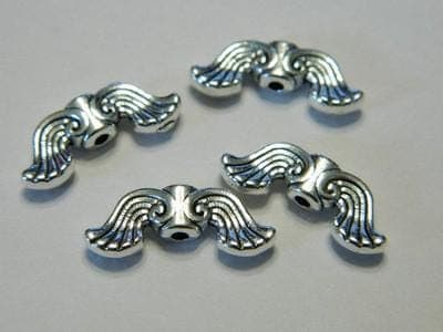 10 Angel Wing Beads: Curvy Silver Tone - Detailed Metal Charms - Thumbnail 7