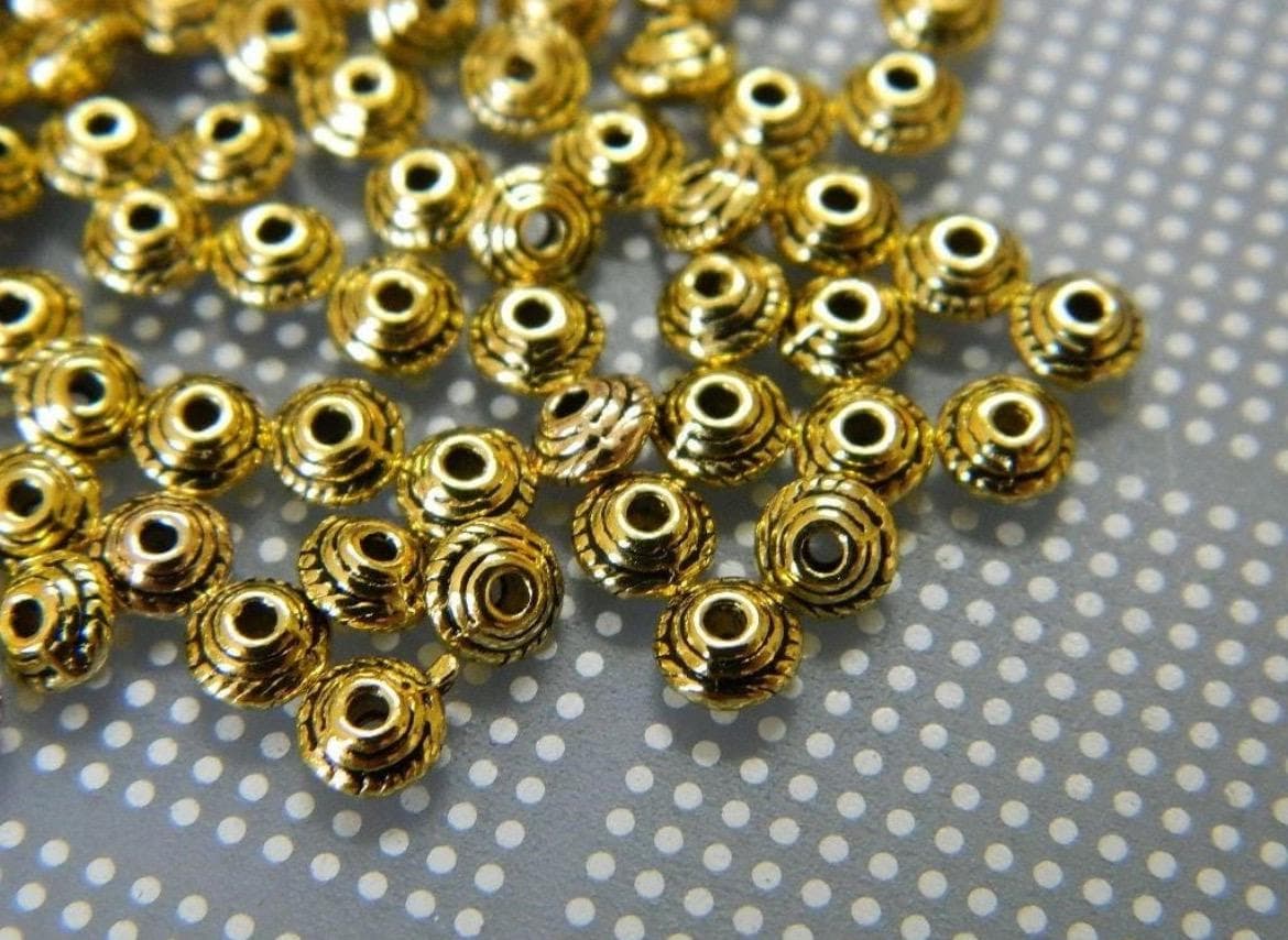 Antique Copper Lantern Beads | 6mm Pewter Metal Spacer Beads - Thumbnail 4