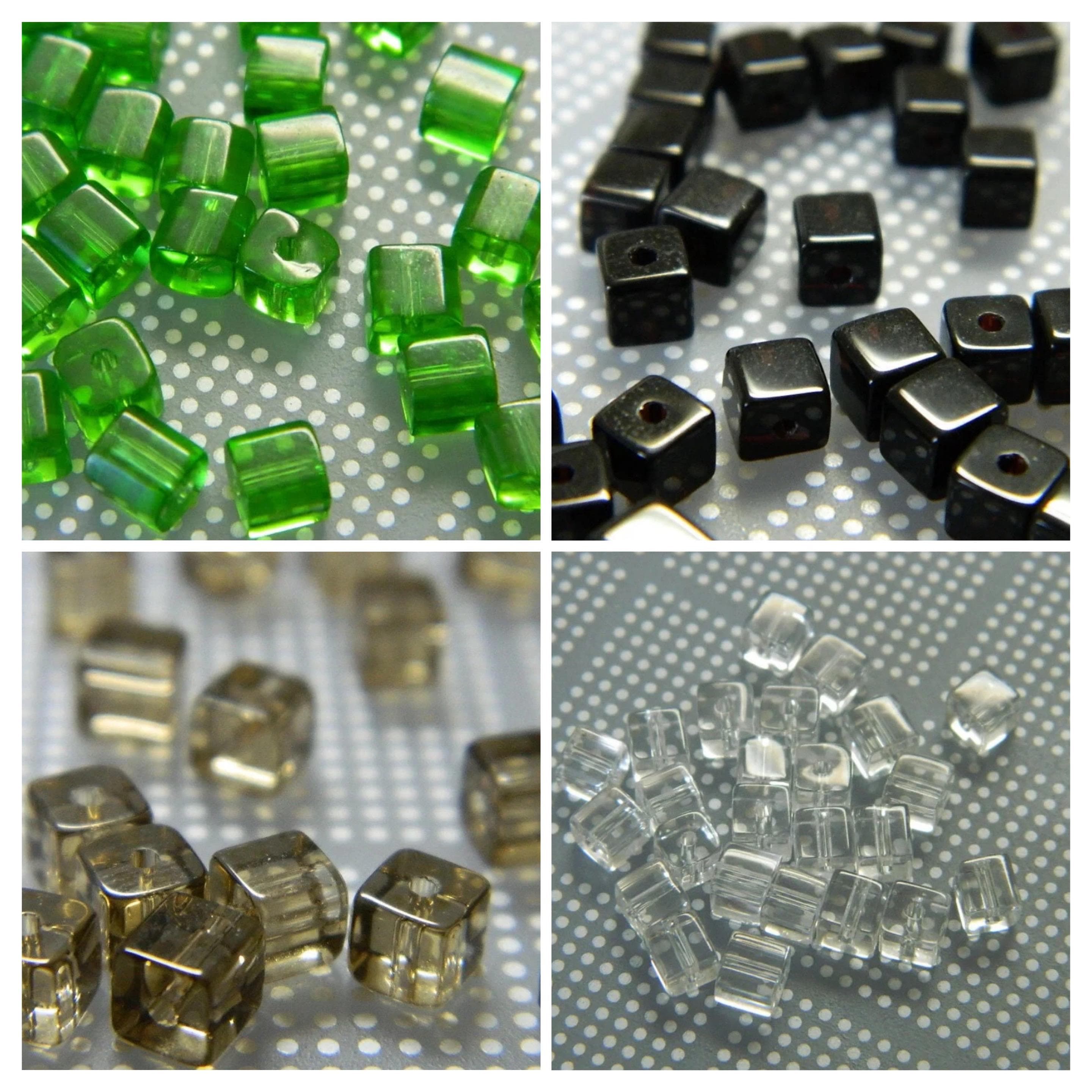 50 Glass Cube Beads: Square Shape (4mm, Small Hole) Choose color in variations - Image 1