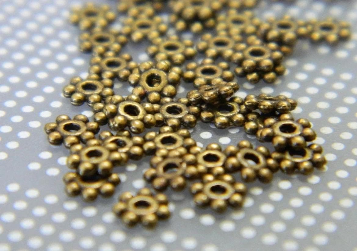 4.5mm Bronze Tibetan Style Daisy Spacer Beads, Metal Flower Bead Spacers, Jewelry Making Supplies - Thumbnail 7