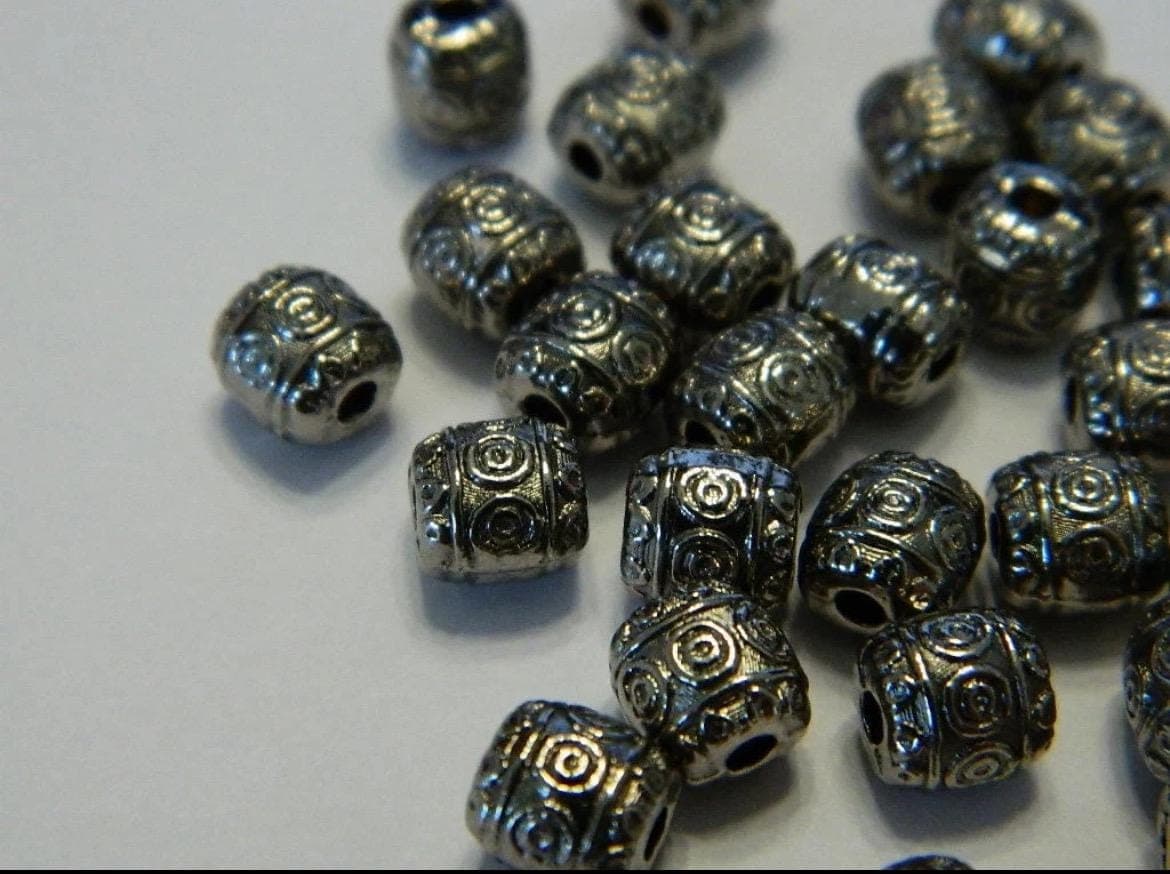 6MM Gunmetal Anti-Silver Pewter Barrel Spacer Beads- Metal Pewter Tibetan Style - Thumbnail 3