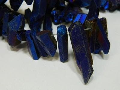 Dusky Blue Quartz Beads - Stick Shape with Metallic Shine - Thumbnail 6