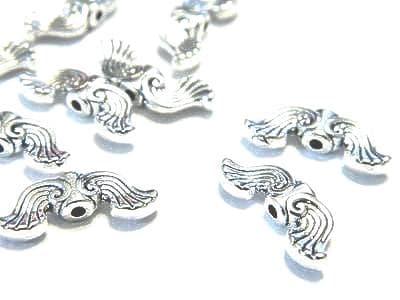10 Angel Wing Beads: Curvy Silver Tone - Detailed Metal Charms - Thumbnail 3