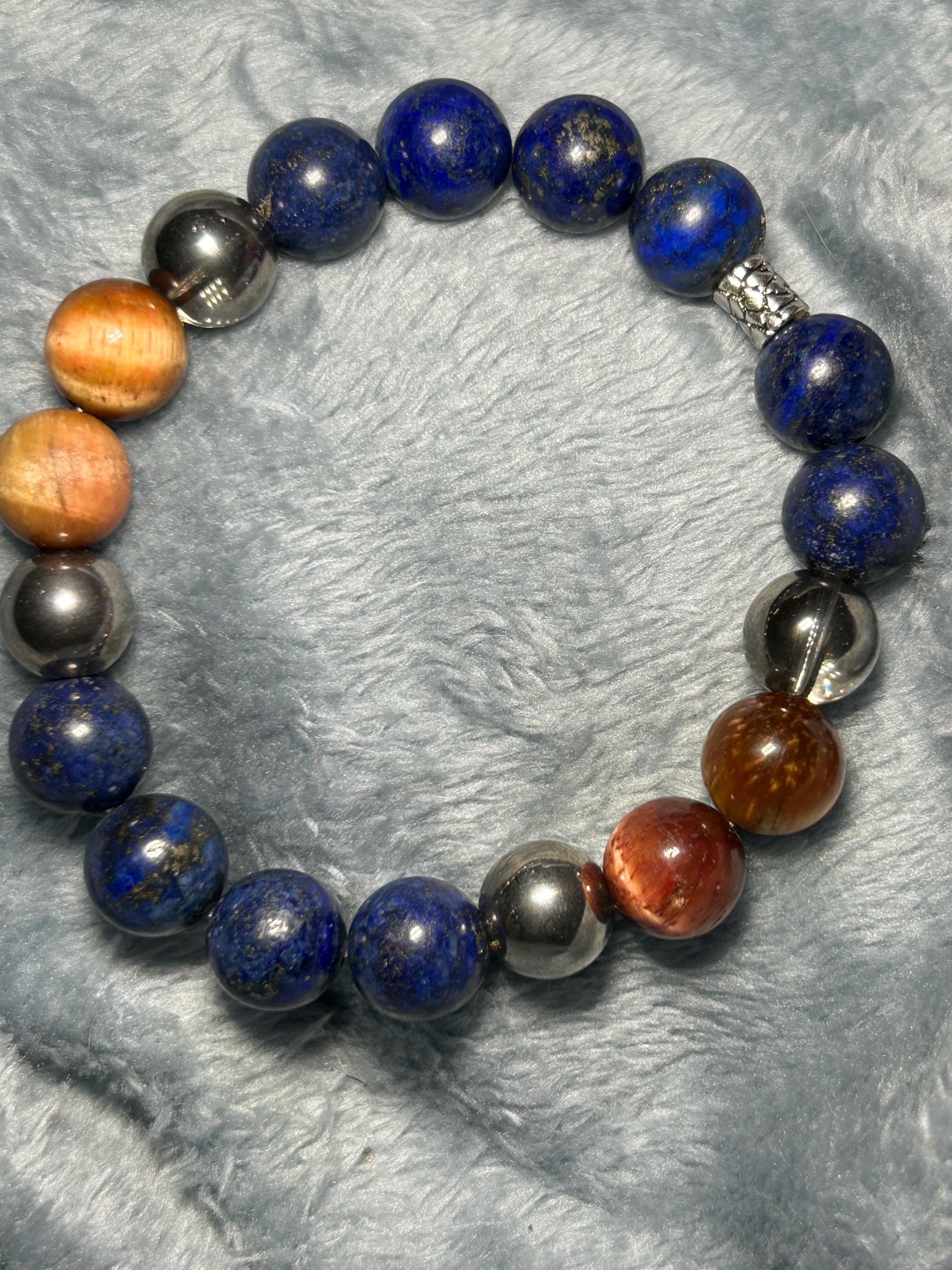 Lapis Lazuli & Red Tiger Eye Bracelet | Hematite Accents, Gemstone Jewelry - Thumbnail 5