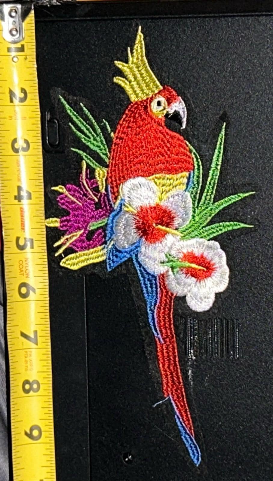 Parrot Embroidered Patch: Bright Tropical Design - Iron-On Fabric - Image 1