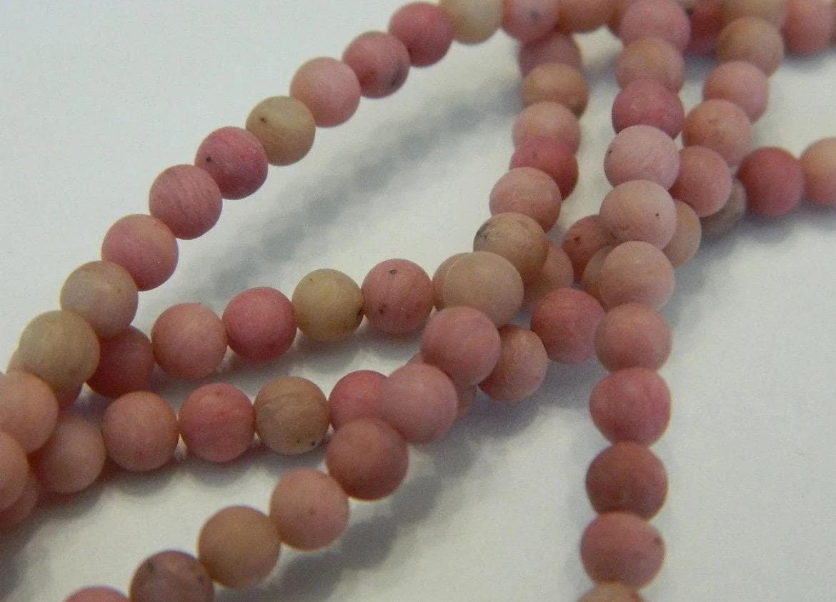 4mm Frosted Rhodochrosite Beads | Matte Pink Gemstone Strand - Thumbnail 4
