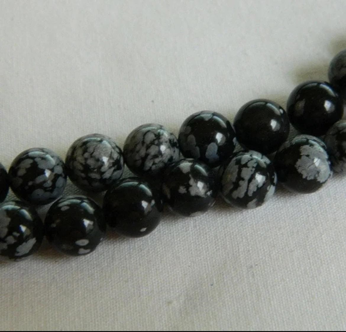 6mm Snowflake Obsidian Gemstone Beads, Natural Black White Round Beads, Jewelry Making Supplies - Thumbnail 3