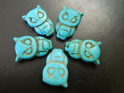 4 Owl Beads: Turquoise Synthetic Howlite (Large 30mm Focal) - Thumbnail 7