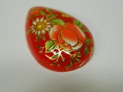 Floral Glass Cabochons: Vintage Red Prints (Teardrop, 3pcs) - Thumbnail 7