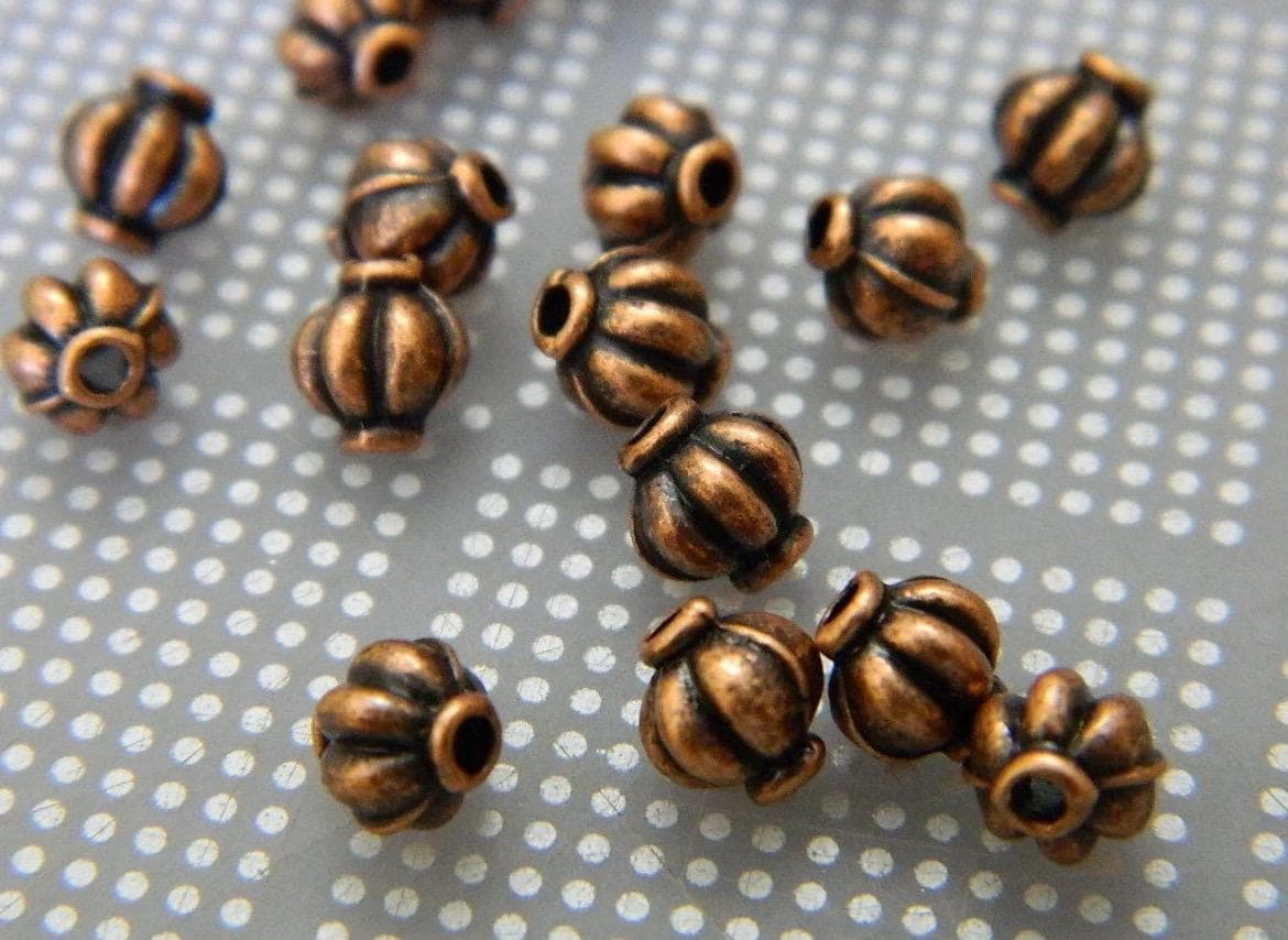 5.5mm Copper Colored Melon Spacer Beads, Metal Jewelry Making Supplies,50 Round Bead Spacers - Thumbnail 4