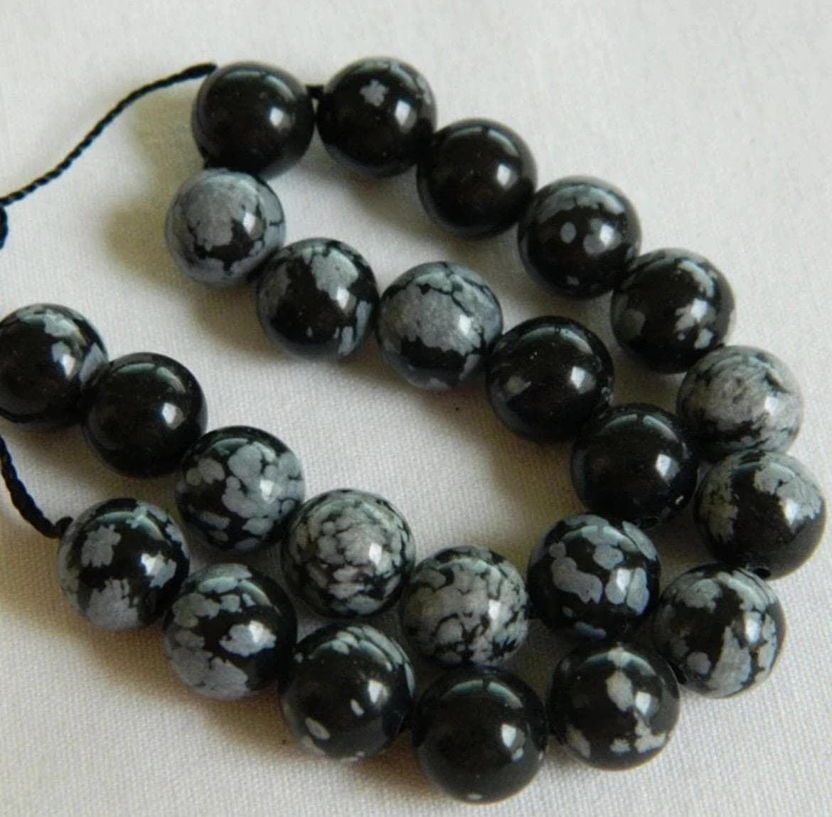 6mm Snowflake Obsidian Gemstone Beads, Natural Black White Round Beads, Jewelry Making Supplies - Thumbnail 2
