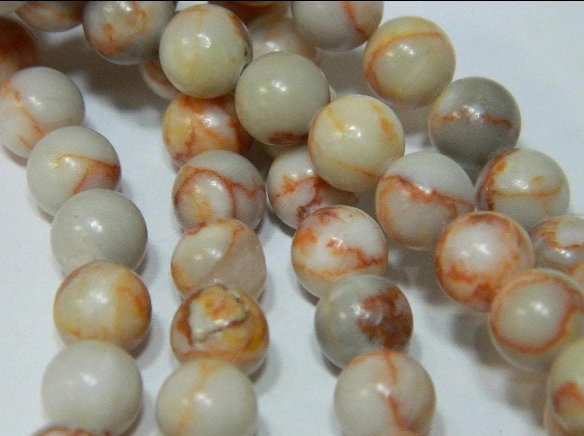 Dragon Vein Jasper Beads, Red Orange Veining, Jewelry Making - Thumbnail 2