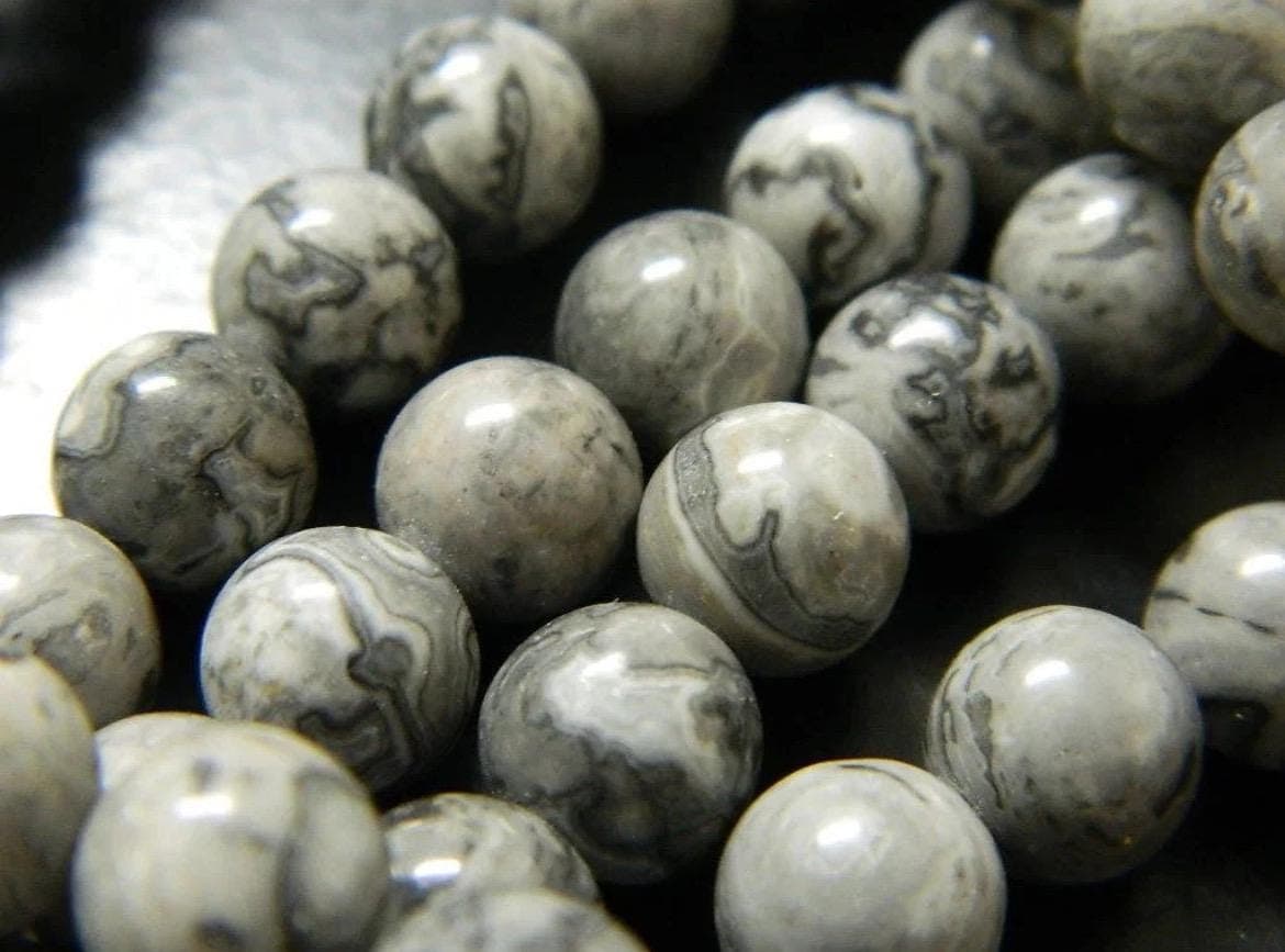 8mm Gray Crazy Lace Agate Beads | Round Gemstone Jewelry Supplies - Thumbnail 9